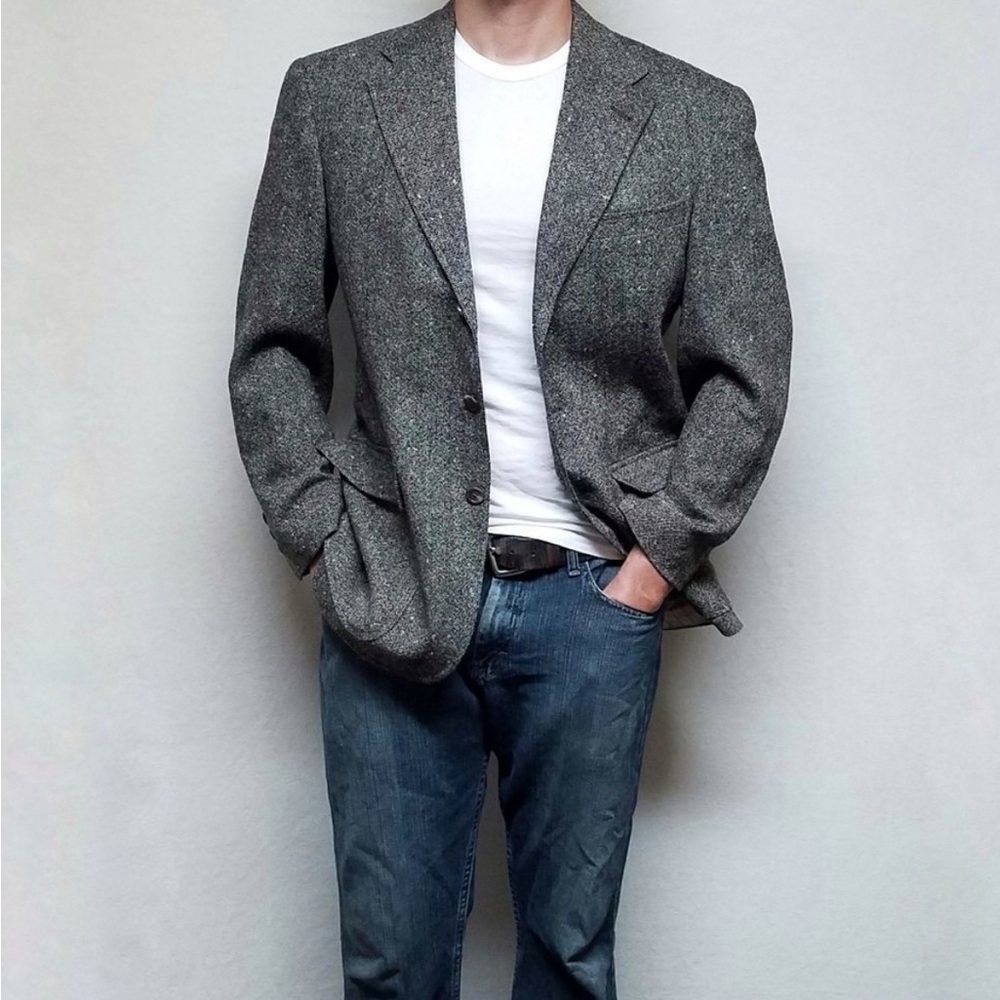 Vintage Tommy Hilfiger Union Mens Wool Tweed Satin Lined Button Up Blazer 38R